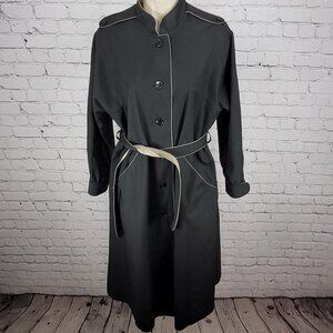 VTG Unbranded Black Belted Buttoned Trench Coat Poland Made Size Medium M